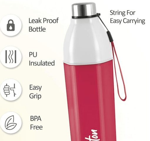 Milton Kool Hexone 600 Insulated Water Bottle, 465 ml, Red | Leak Proof | Easy Grip | BPA Free | Easy to Carry | Odourless - Image 2